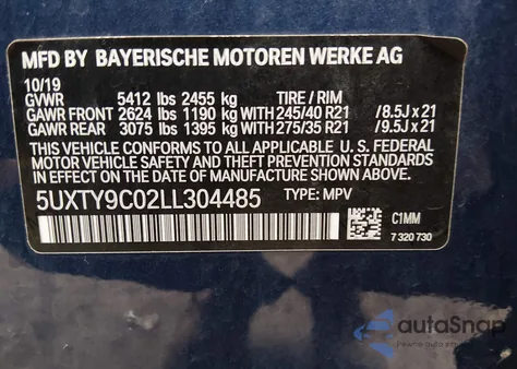 2020 BMW X3 M40I z USA, uszkodzony, nr VIN 5UXTY9C02LL304485